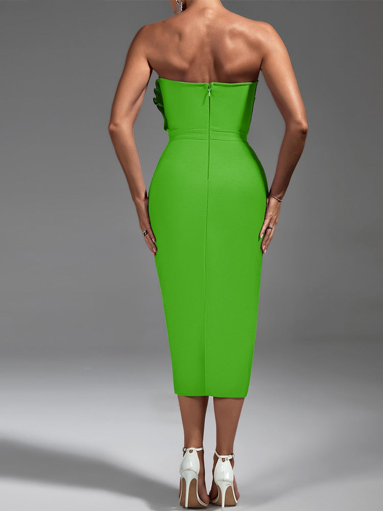 Chic Green Backless Midi Party Dress