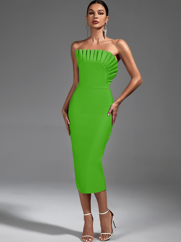 Chic Green Backless Midi Party Dress